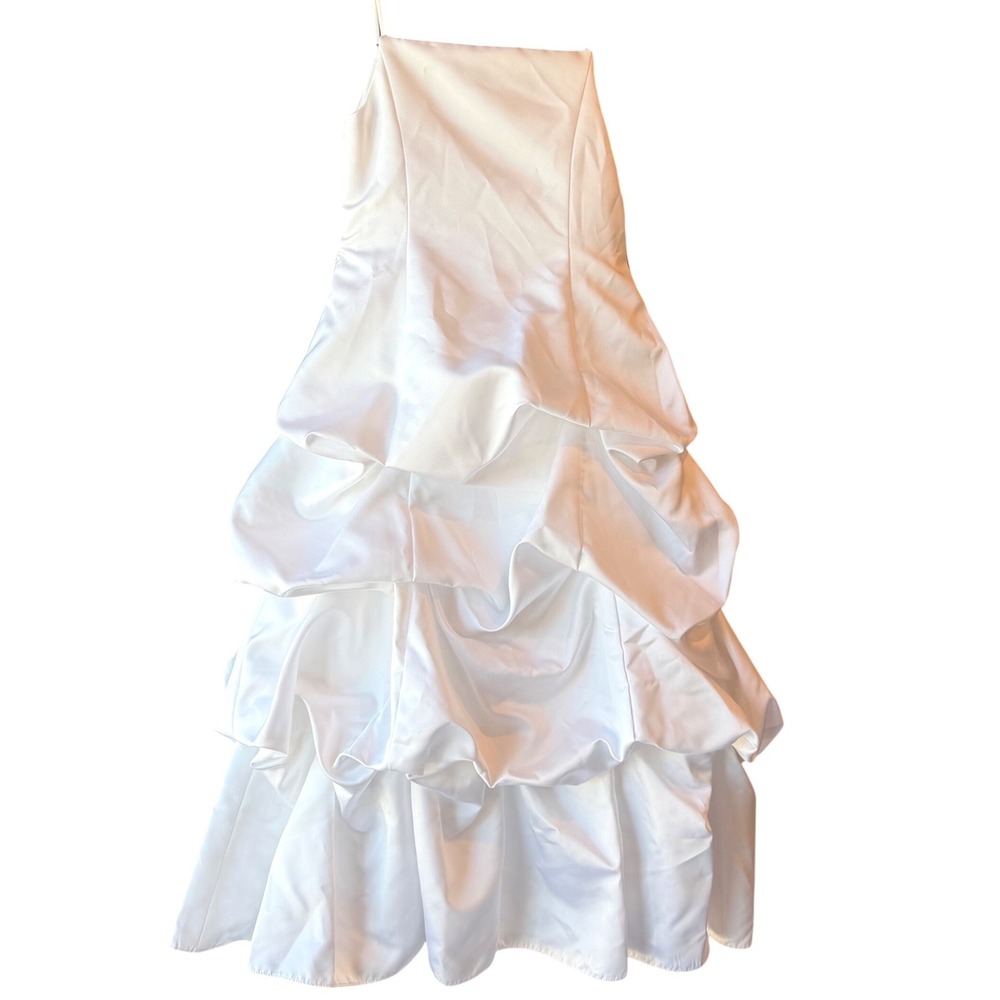 David's Bridal Girls Size 6 White Flower Girl Dress Tiered Pickup Ruffle FG9309